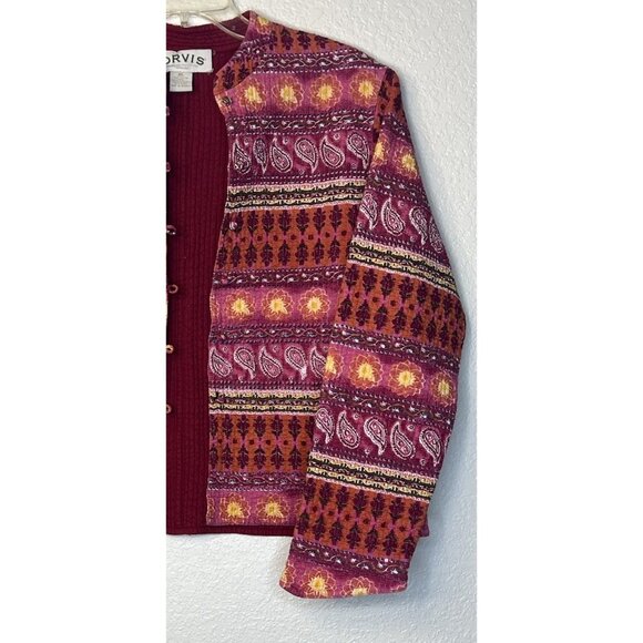 ORVIS Quilted Dress Jacket Women’s Sz XL Colorful Designs Burgundy Pink Yellow - Picture 4 of 12